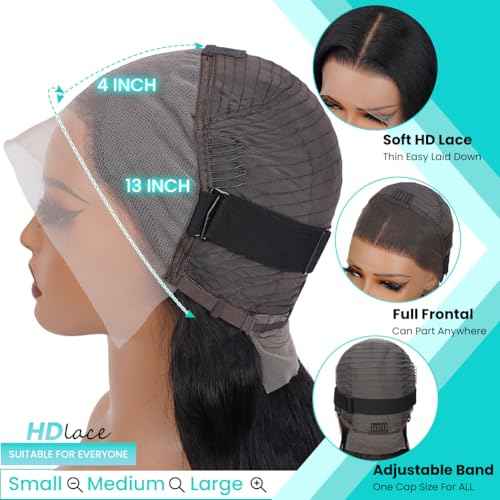 13x4 Body Wave Lace Front Wigs Human Hair Pre Plucked HD Transparent Lace Frontal Wig with Baby Hair 180 Density 9A Glueless Brazilian Virgin Human Hair Lace Front Wigs for Women 20 Inch Natural Black