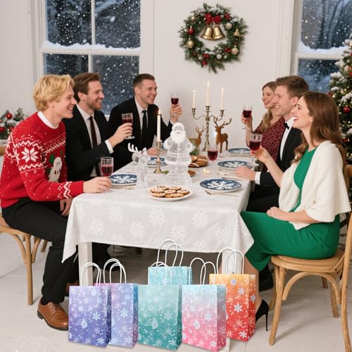 12 Pack Colorful Snowflake Gift Bags with Handles