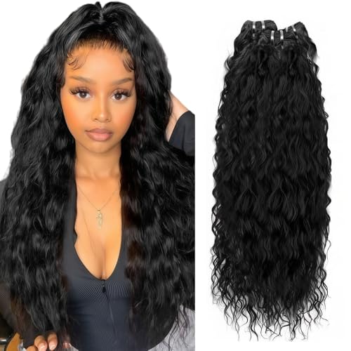 Natural Black Wavy Human Hair Bundles | 12-34 Inch 330g