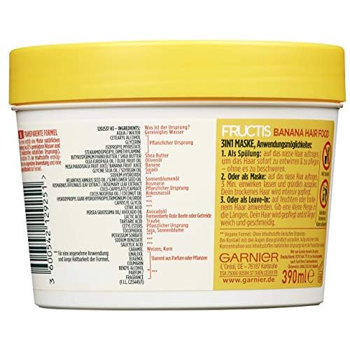 Garnier Fructis Nourishing Banana Hair Food, 3-in-1 Mask for Dry Hair, Nourishes and Gives Smoothness, 390 ml