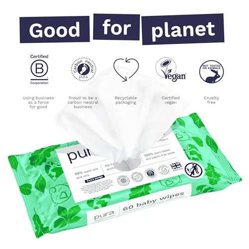 Pura Natural Baby Wipes 99% Water, 10 Pack (600 Wipes)