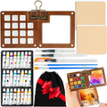 24 Color Watercolor Travel Set with Walnut Palette & Sketchbooks