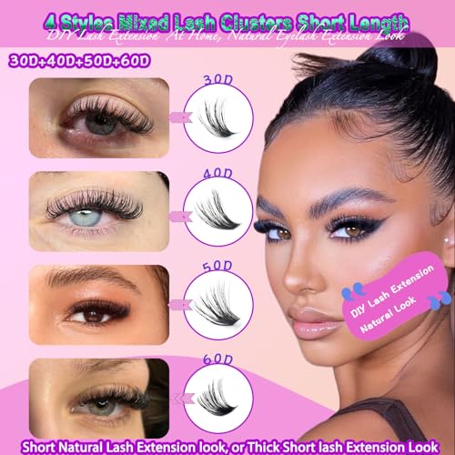 DAODER Lash Clusters Kit 640Pcs Wispy Fluff Eyelashes 9-13mm D Curl
