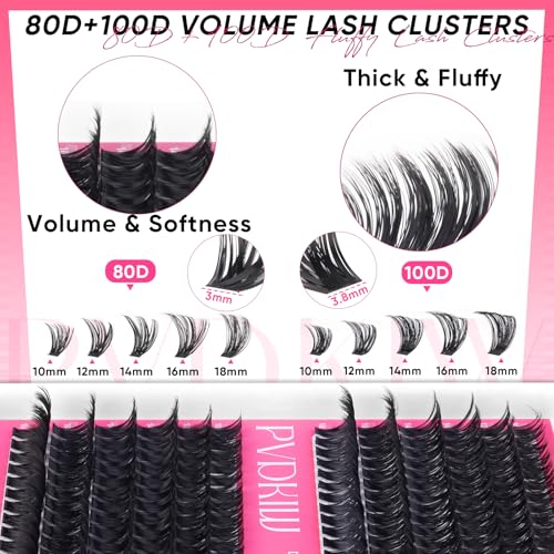 Fluffy Lash Clusters Kit 80D+100D D Curl Extensions 10-18mm