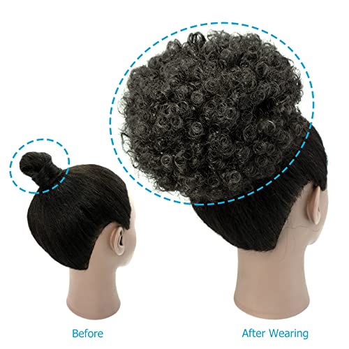 QTHQTFL Large Afro Puff Ponytail, Short Synthetic Afro Puff Ponytail for Natural Hair Extensions for Black Women(Natural Black 1B#)