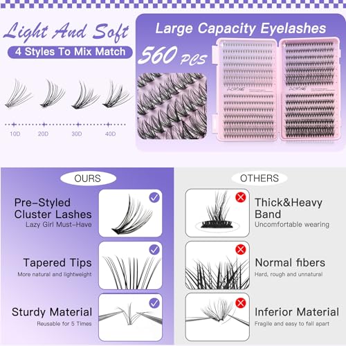 Lash Clusters Kit 560Pcs D Curl False Eyelashes with Tools Set