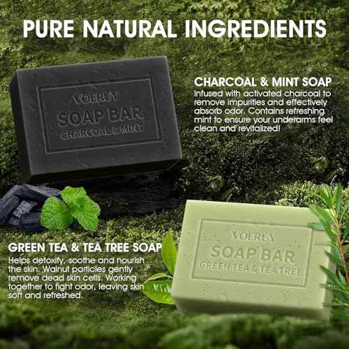 Underarm Detox Soap, 2 Pcs Armpit Detox Soap with Green Tea & Tea Tree, Charcoal & Mint for Eliminating Odor, Exfoliating, Moisturizing , Bar Soap for Legs, Knee, Feet, Hands Whole Body - 10 oz£¨280g£©