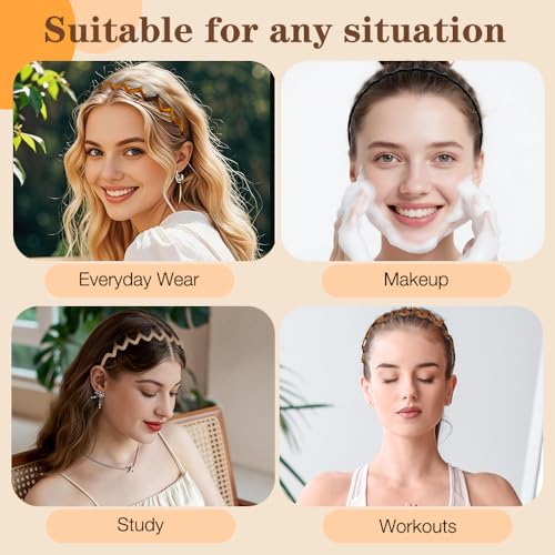 6-Pack Zig Zag Headbands for Women - Non-Slip Retro Hair Accessories
