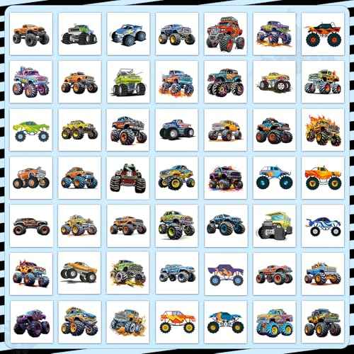 100 Pcs Monster Truck Temporary Tattoos for Kids, £¨2'' x 2''£©Individually Wrapped Tattoos, Car Themed Birthday Decorations, Party Favors Supplies