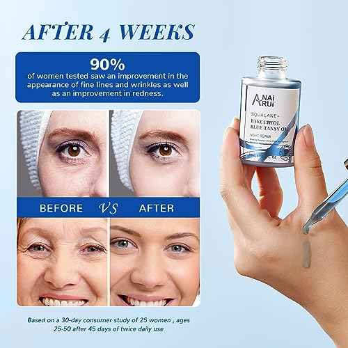 ANAI RUI Bakuchiol Blue Tansy Night-Repair Facial Oil Natural Retinol Alternative + Squalane Jojoba, for Deep Wrinkles & Fine Lines Soothing,Calm & Soothe Redness,Hydrating, Balancing, 1 FL.OZ