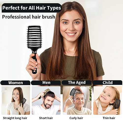 HIPPIH Boar Bristle Hair Brush Set for All Hair Types - Detangling & Smoothing