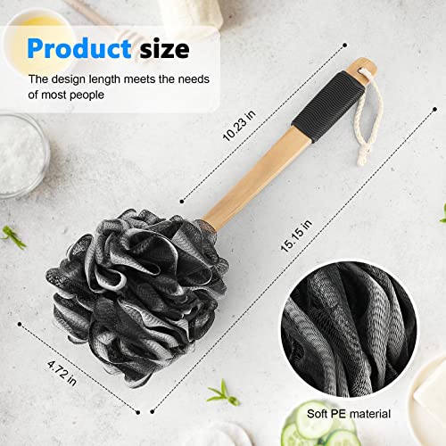 Black Loofah Back Scrubber with Wood Handle | PE Mesh