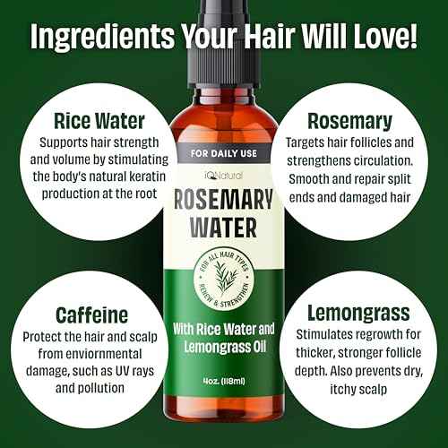 IQNATURAL Rosemary Water Spray for Hair Growth - Made in the USA - Rosemary Spray for Hair, Root Enhancer - Strengthen, Moisturize, Thicken, Repair - Rose Mary Water - 4oz