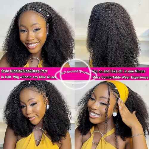 Half Wig Human Hair 200% Density 3 In 1 Seamless Flip Over headband wig human hair Glueless Wear and Go Beginner Friendly Kinky curly human hair wig Drawstring Headband Wig for Women 26inch