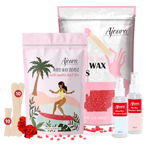Ajoura 2 lb Rose Hard Wax Beads + 1 lb Rose Hard Wax Beads for Hair Removal, All-purpose Wax Beans for Sensitive Skin, Large Area Coarse Hair Removal, Refill Bag for Brazilian Bikini, Face