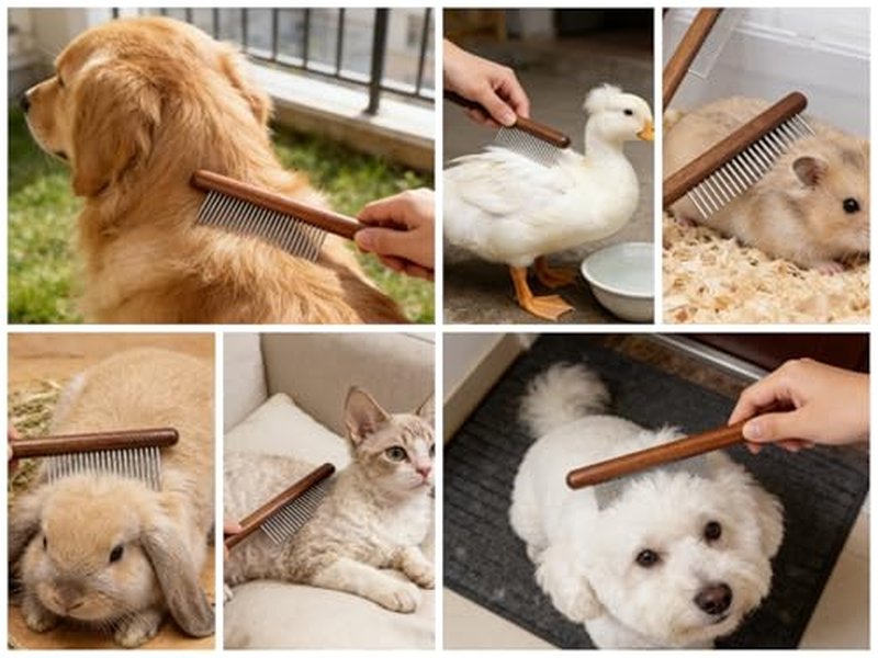 3-Pack Pet Grooming Combs with Beechwood Handle & Stainless Steel Teeth