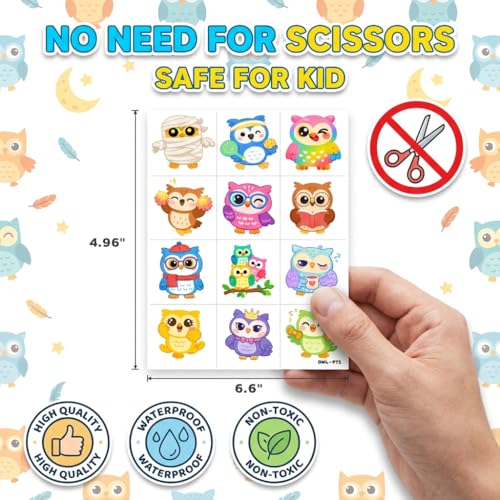 96 Owl Temporary Tattoos for Kids - Cute Cartoon Designs
