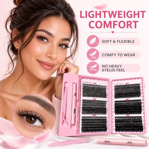 720Pcs D Curl Lash Clusters Kit with Glue & Tweezers