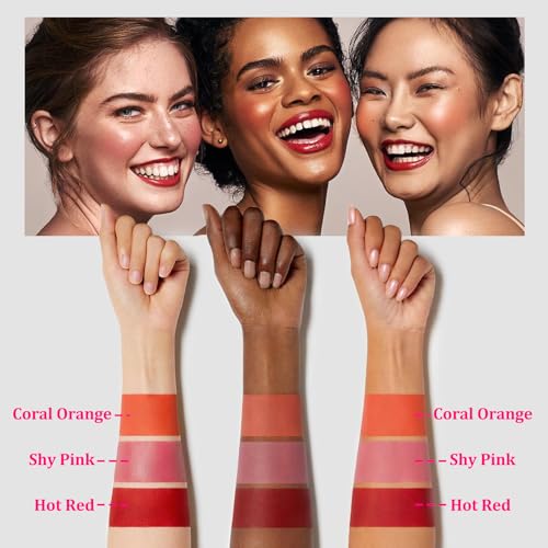 3-in-1 Cream Blush Stick Set - Waterproof Cheek Tint with Sponges