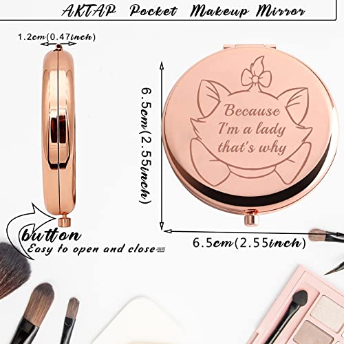 AKTAP Aristocats Gifts Cat Pocket Compact Makeup Mirror Because I'm a Lady That's Why for Cat Lover Gift (M-RIE Cat Pocket Mirror)
