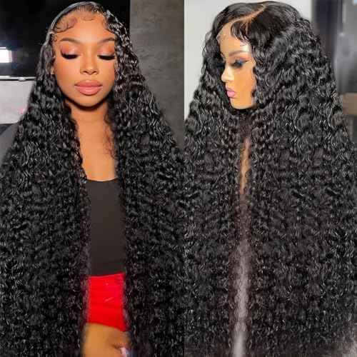 BVLBVL 28 Inch 13x6 Deep Wave Lace Front Wigs Human Hair 180 Density Curly Human Hair Wig HD Lace Frontal Wig Pre Plucked, Real Human Hair No Synthetic Blend No Tangle No Shedding Triple Lifespan 3X