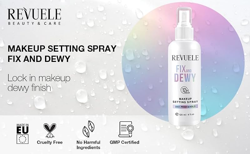 Revuele Fix & Dewy Makeup Setting Spray 4oz – 2-in-1 Primer & Hold