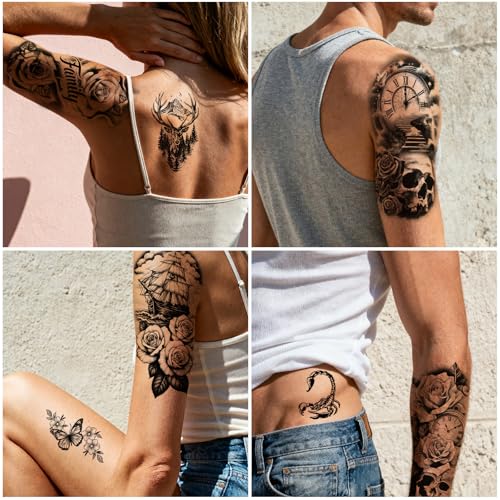 92 Sheet Temporary Tattoo Set - Lion Wolf Dragon Rose Designs
