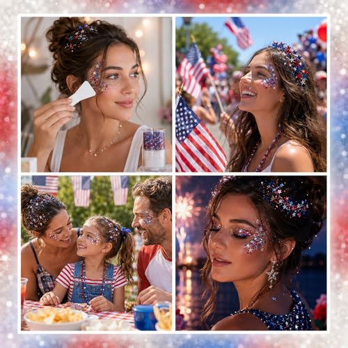 4th of July Glitter Stick with Silicone Brush, Red White Blue