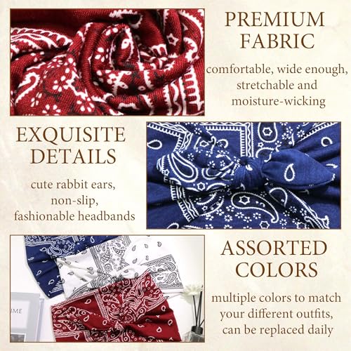 Wide Paisley Headbands for Women – 3-Pack Elastic Bow Hair Wrap Bands