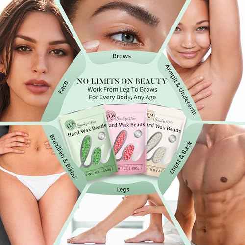 LANSLEYWAX Aloe Hard Wax Beads, 1LB Wax Beans for Sensitive Skin & Full-Body Hair Removal, Brazilian/Bikini/Face/Legs/Eyebrow/Armpit/Chest Waxing Refill at Home for Women & Men, Stripless Formula