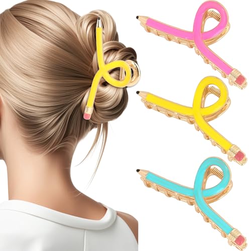 Pencil Hair Claw Clips for Thick Hair - Pack of 3
