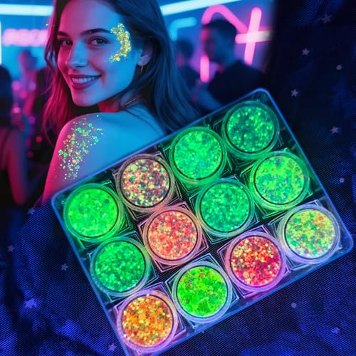 12 Colors Glow Body Glitter Gel - UV Glow in Dark