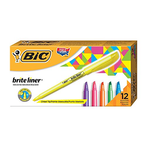 BIC Brite Liner Highlighter, Chisel Tip For Broad Highlighting and Fine Underlining, Assorted Colors, 12-Count (Pack of 18, 216 Count Total)