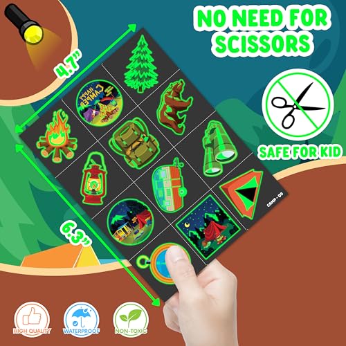 96 PCS Glow in the Dark Camping Temporary Tattoos for Kids