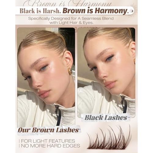 Brown Lash Clusters Kit 8-12MM Natural Cluster Eyelash Extensions Kit Wispy Cluster Lashes Dark Brown Individual Lashes C Curve Eyelash Clusters Short 144Pcs Pesta?as Postizas Marr?n