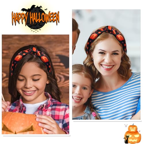 HAKJXOS Halloween Headbands for Women Men Pumpkin Witch Hat Hair Accessories for Women Black Headband Halloween Knot Design Head Bands for Women Hair Cute Non Slip Hair Bands Styling Accessories