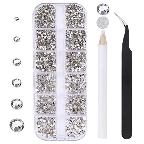White and Rose Flatback Rhinestones for Nail Craft,Makeup,Gemstones Rhinestones with Tweezers and Picking Pen