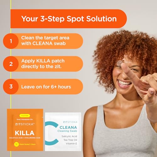 ZitSticka Killa Microdart Pimple Patches for Face - Most Potent Pimple Patch with Fast-Acting Microdarts - For Deep, Early-Stage Zits with Salicylic Acid - Regular 4 Count with Cleaning Swab
