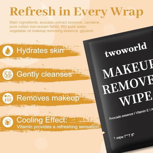 Makeup Remover Wipes Bulk Individually Wrapped,Travel Makeup Wipes Gentle for Face Cleansing Mascara Lipstick Travel Hotel£¨black,pack of 50)