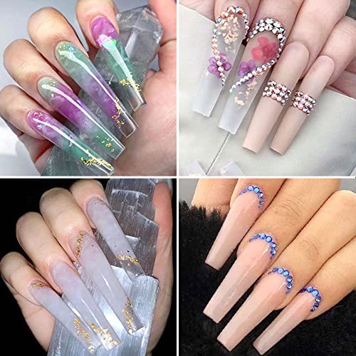 Noverlife 600PCS 3XL Extra Long C Curve Coffin False Nail Tips, Clear 10 Sizes, XXXL Super Long Ballerina Half Cover Fake Nails, Coffin Shape Artifical Fingernails for DIY Salon Nail Art Practice