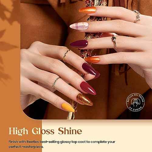 beetles Gel Polish Set Fall Gel Nail Polish 6 Colors Burgundy Brown Yellow Glitter Orange Gold Nail Polish UV LED Nail Lamp Home DIY Manicure Nail Art Gift for Women Golden Blessing