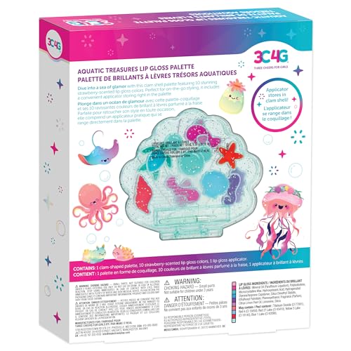 Aquatic Treasures Lip Gloss Palette - 10 Strawberry-Scented Colors, Clam-Shaped Case