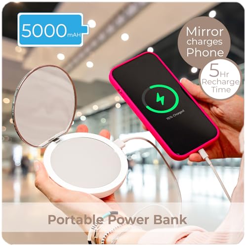 stylPro Flip N Charge Power Bank Compact Mirror with LED Light - Handheld Pocket Magnifying Mirror Travel Makeup & Hair Styling - 2 in 1 USB Charger - Mini Portable Mirror for Purse - 1 Piece