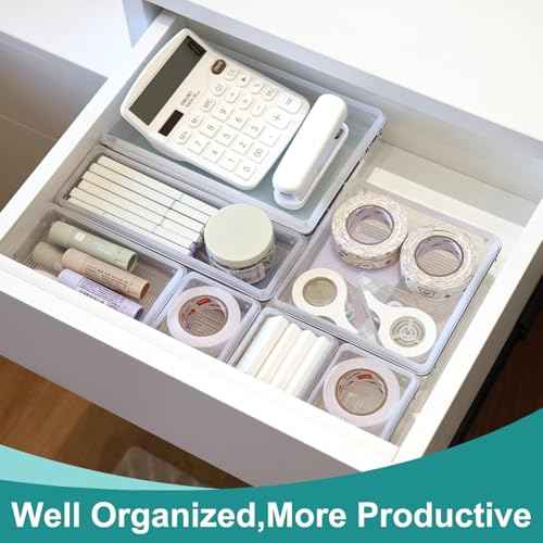 14 Pcs Drawer Organizer for Makeup/Office Supplies/Vanity/Desk Drawer Organizers, Acrylic Organizers, Shallow Drawer Organizers with Lid Design