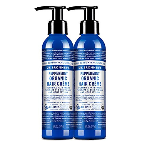 Dr. Bronner's - Organic Hair Crème (Peppermint, 6 Ounce, 2-Pack) - Leave-In Conditioner and Styling Cream, Made with Organic Oils, Hair Cream Supports Shine and Strength, Nourishes Scalp, Non-GMO