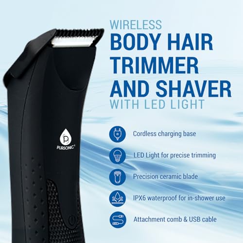 Pursonic Mario Lopez Wireless Beard Trimmer for Men, Body Hair Trimmer & Shaver with LED Light ? Beard Shaver for Men MLTCA40 Precision Grooming, Black
