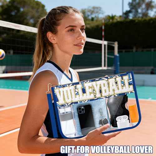 Volleyball Gifts Makeup Bag with Chenille Letter Patch, Clear Cosmetic Pouch PVC Organizer Purse, Waterproof Travel Bag, Portable Toiletry Storage Bag for Her Friends