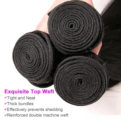 FuivJuix #1B Loose Deep Wave Human Hair Bundles - 3 Pack 30/32/34 Inch, Unprocessed Brazilian Virgin Hair, Natural Black