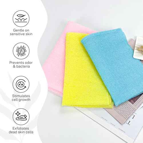 Yiclick Exfoliating Washcloth Towel¡¼3 Pack¡½- Exfoliating Body Scrubber Exfoliator, Back Scrubber for Shower Bath, Exfoliate Rags Wash Cloths, Loofah Lufa Sponge, Body Scrub & Exfoliation Women Men