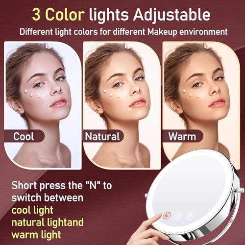 9-Inch Makeup Mirror with Lights & 20X Magnification - 5000 mAh